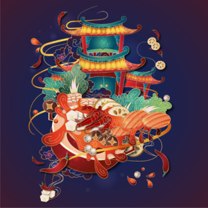 多彩 叠加 川蜀 火锅 建筑 矢量 素材