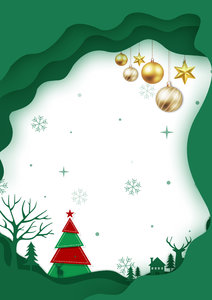 剪纸风 绿色 时尚 圣诞节背景 平安夜背景 圣诞背景 圣诞树 圣诞球