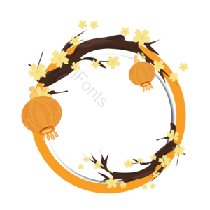 元宵节 手绘灯笼挂在树枝 灯笼 边框元素 手绘灯笼