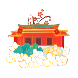 元宵 国潮风 古建筑 云 梅花 元宵节 古代房顶 房顶