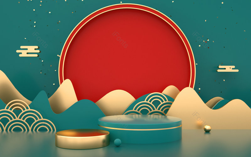 C4D中国风新年元旦跨年海报背景,插画/手绘图，插画/手绘图库，插画/手绘图下载,插画/手绘