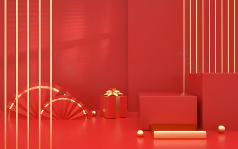 C4D 元旦 新年 红色 场景 电商 礼盒 新年背景