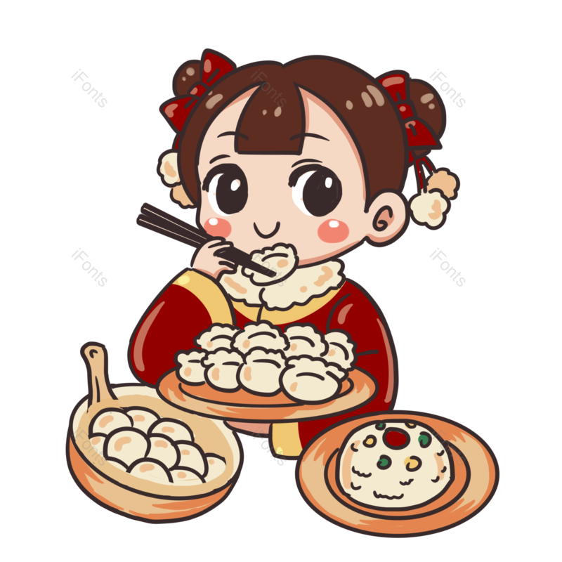 春节图片,吃饺子元素,喜庆PNG,人物免抠素材