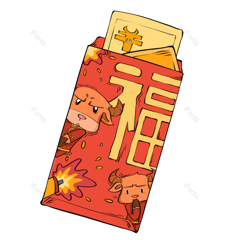 插画图片,红包元素,福字PNG,红色免抠素材