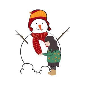 手绘 创意大雪小女孩抱着雪人 雪人 雪人元素 大雪