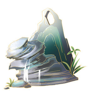 国潮 山石 假山 墨绿 水墨 中国 春分