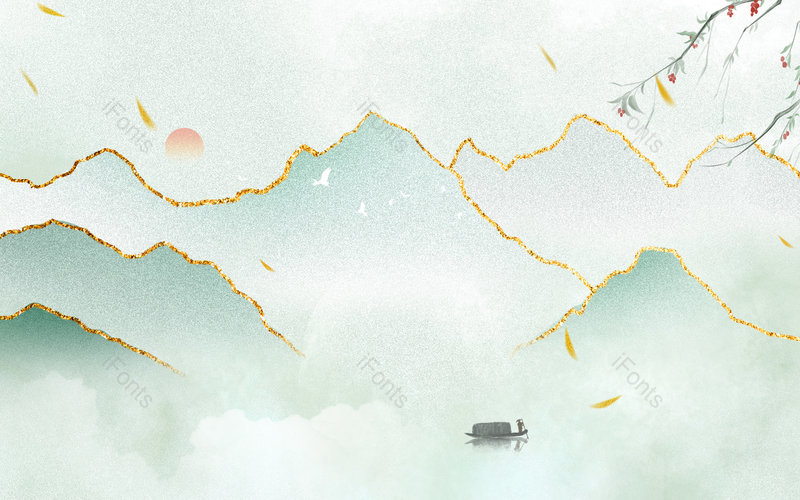 中国风鎏金山峦复古大气海报背景,插画/手绘图，插画/手绘图库，插画/手绘图下载,插画/手绘