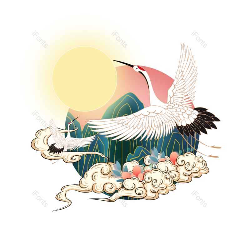 祥云图片,仙鹤元素,太阳PNG,免抠素材