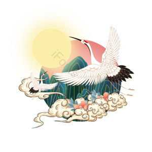 祥云 仙鹤 太阳 国风 国潮 国潮山