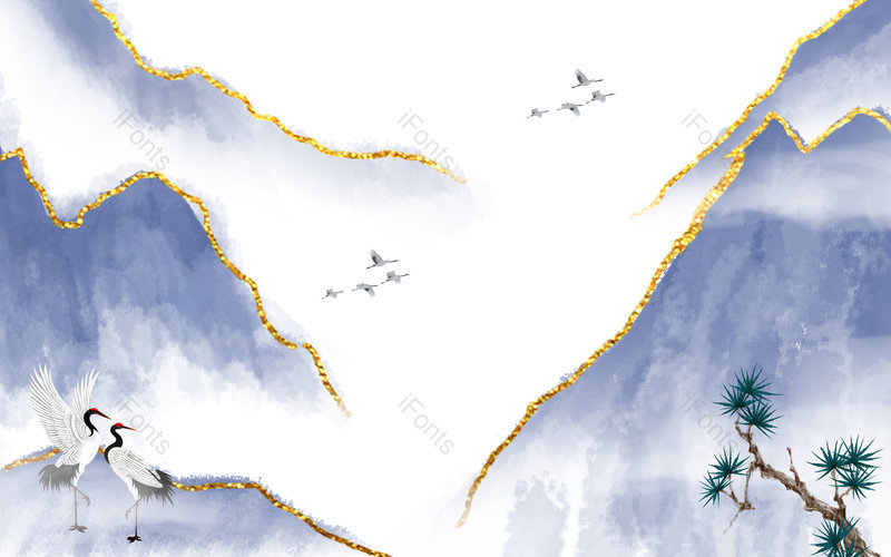 中国风鎏金山峦复古大气海报背景,插画/手绘图，插画/手绘图库，插画/手绘图下载,插画/手绘