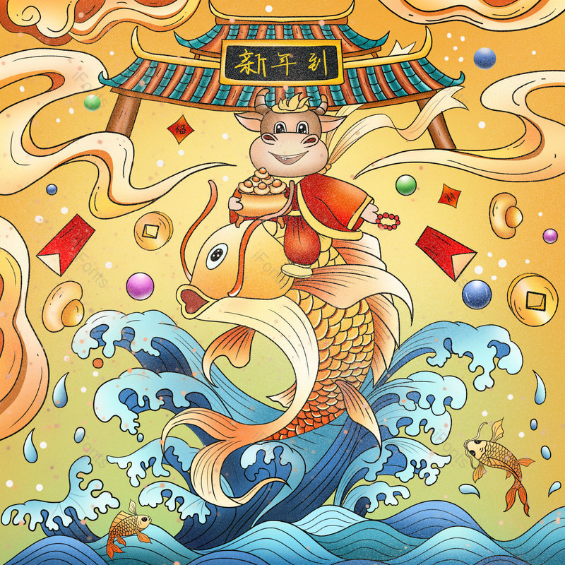 红包图片,鲤鱼元素,新年PNG,手绘免抠素材