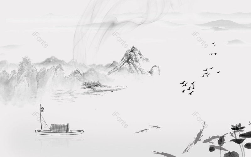 简约复古中国风水墨游鱼背景模板,插画/手绘图，插画/手绘图库，插画/手绘图下载,插画/手绘