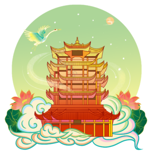 建筑 古风 中国风 手绘 莲花 仙鹤 插画 国潮