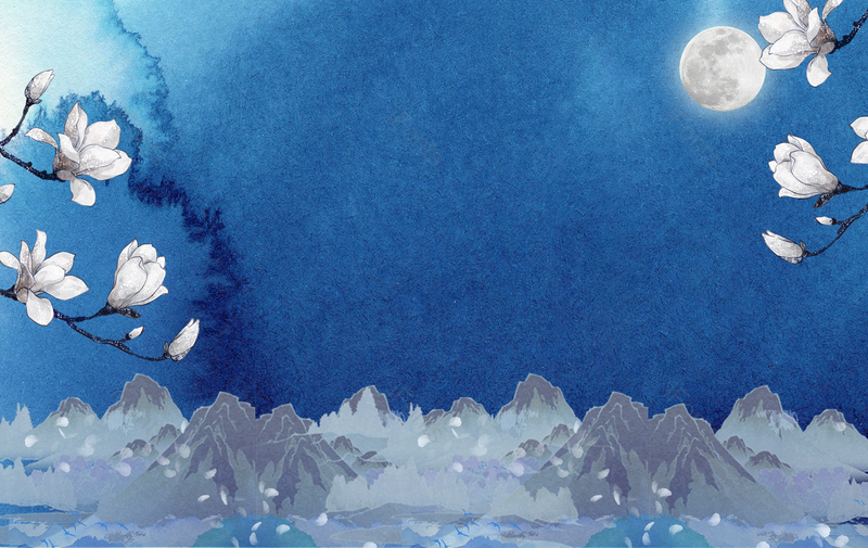 简约大气质感复古山水中国风花瓣元素背景,插画/手绘图，插画/手绘图库，插画/手绘图下载,插画/手绘