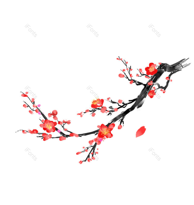 水墨图片,元素元素,树枝PNG,梅花免抠素材
