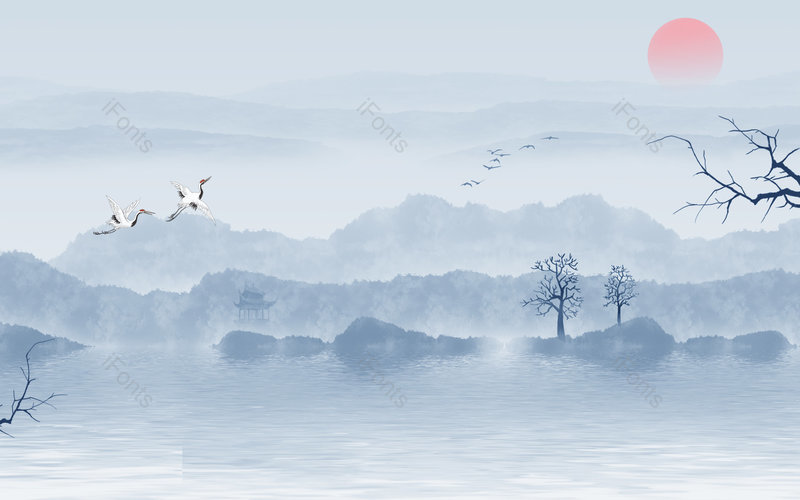 淡雅古风中国风水墨山水背景图片,插画/手绘图，插画/手绘图库，插画/手绘图下载,插画/手绘