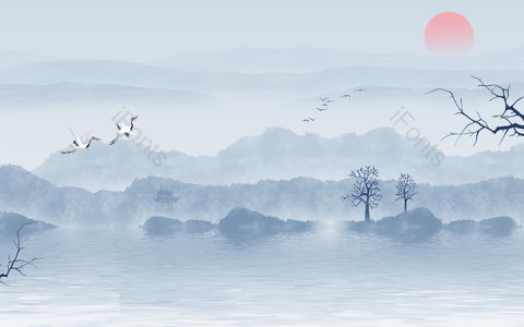 淡雅背景 古风背景 中国风背景 水墨山水 PPT背景 仙鹤 背景 古韵背景