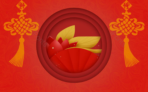 喜庆 红色 节日元素 剪纸风格 复古 质感 中国结