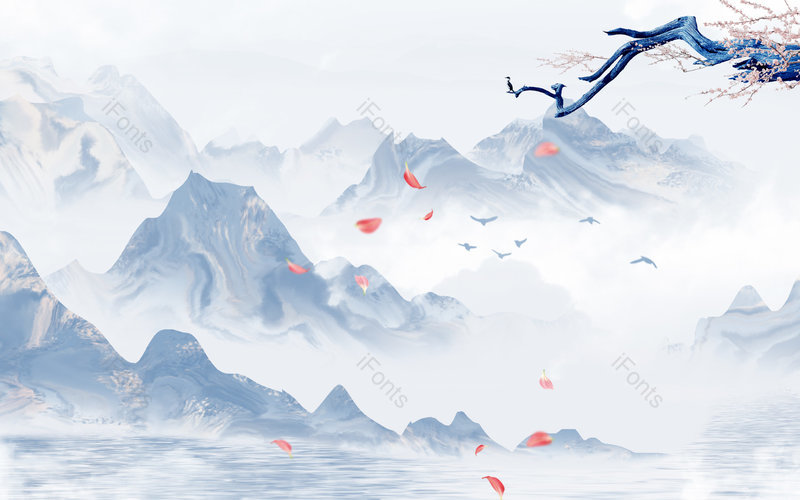 古风新中式水墨山水画背景图片素材,插画/手绘图，插画/手绘图库，插画/手绘图下载,插画/手绘