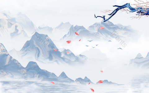 古风背景 中国风背景 水墨背景 山水背景 展板背景 PPT背景 梅花 花瓣