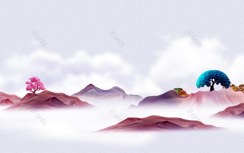 炫彩古风新中式山水背景图片素材,插画/手绘图，插画/手绘图库，插画/手绘图下载,插画/手绘