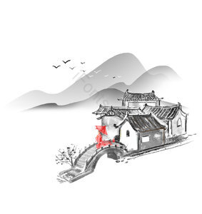 水墨 房子 建筑 中国风 古风 古风 工笔画 工笔