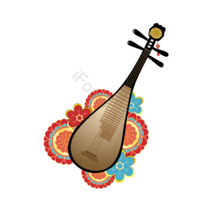 中国风 琵琶 复古花朵 矢量手绘 手绘琵琶 国潮
