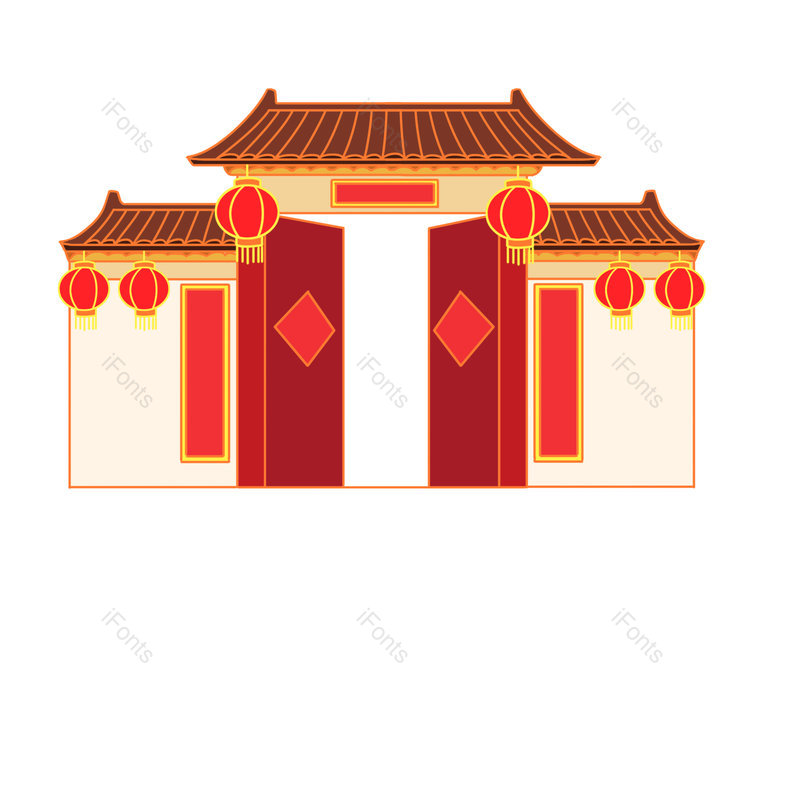 年货节图片,对联元素,建筑PNG,除夕免抠素材