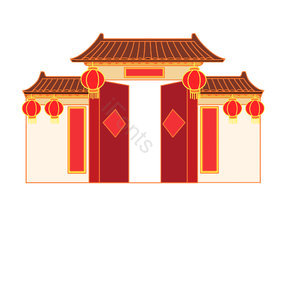 新年 门头 门 对联 建筑 年货节 除夕