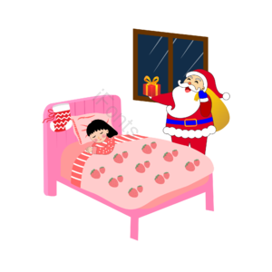 圣诞老人 卡通小女孩 圣诞礼物 圣诞老人送礼物 卡通手绘