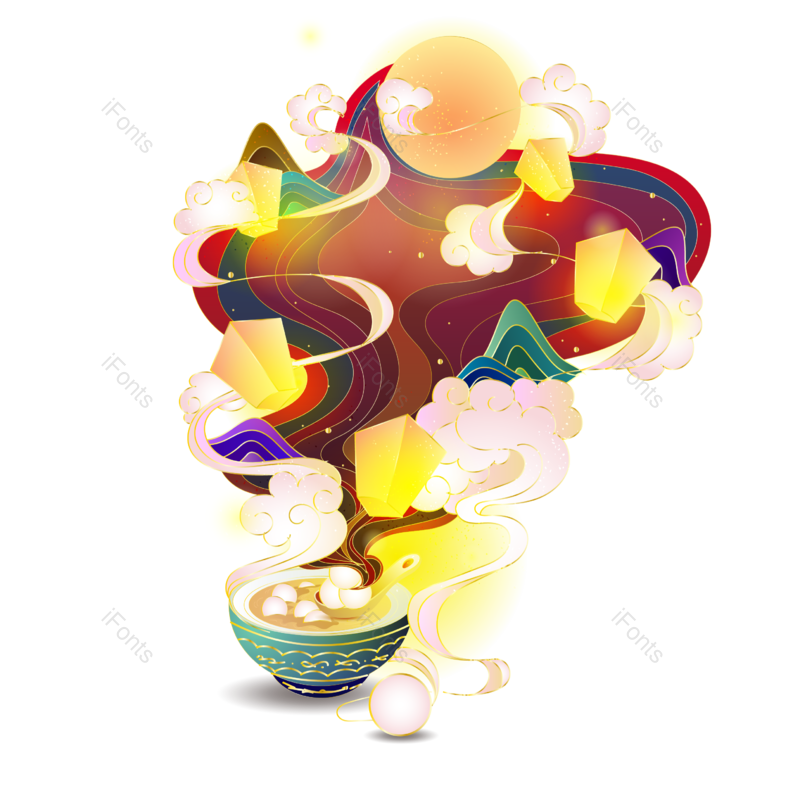 中国风图片,元宵元素,元宵节PNG,山水免抠素材