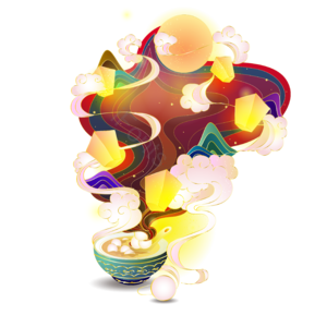 中国风 元宵节 金线 元宵 山水 国潮