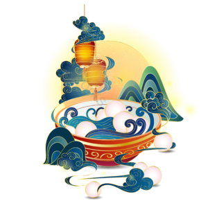 中国风 金线 元宵节 山水 祥云 云纹 国潮