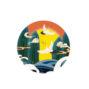 国潮 中式风 仙鹤 大山 太阳 祥云