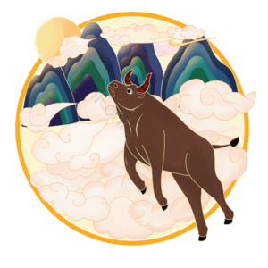 牛年 月亮 山 云 中国风 节日素材 国潮 中国风