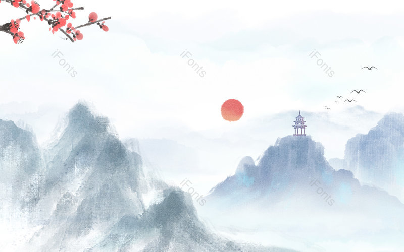 中国风复古水墨江山背景图片素材,插画/手绘图，插画/手绘图库，插画/手绘图下载,插画/手绘