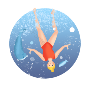 手绘 运动 跳水 游泳 女孩