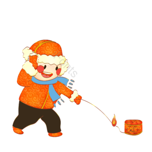 新年 喜庆 小孩 放烟花 手绘卡通