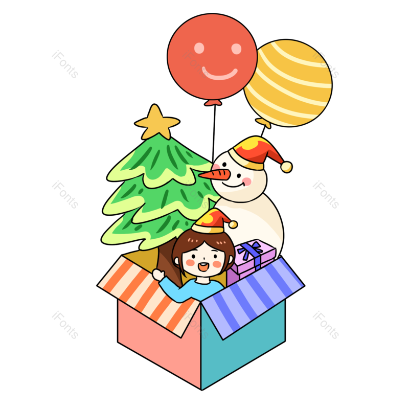气球图片,女孩元素,礼物PNG,圣诞礼物免抠素材
