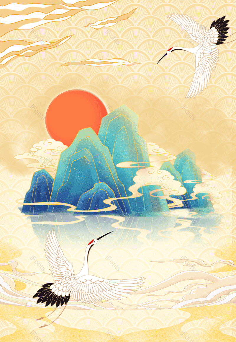 祥云图片,中国风元素,仙鹤PNG,中式免抠素材