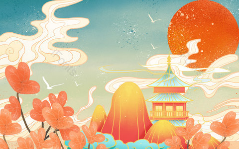 卡通 手绘 中国风 建筑 电商海报 活动海报 手绘背景 卡通背景
