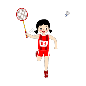 运动会 打羽毛球 卡通女孩 羽毛球