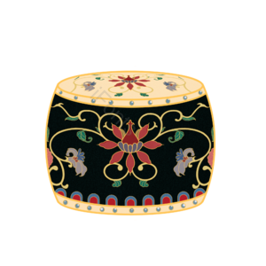 中国风 国潮 金色描边 花纹 黑色 鼓 复古 物件