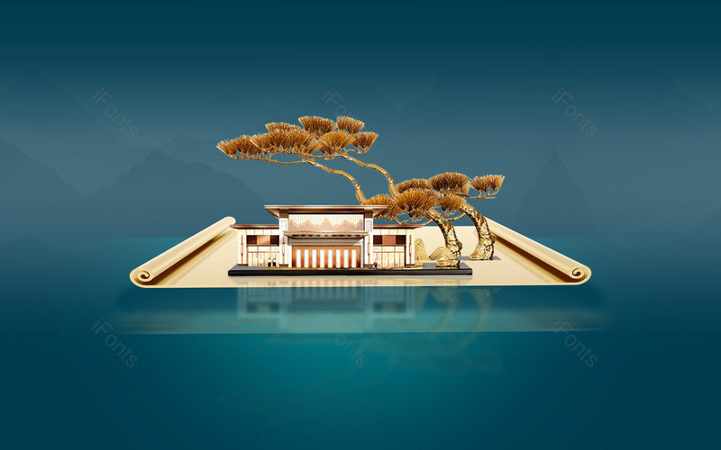 简约大气山水房地产奢华金色背景,插画/手绘图，插画/手绘图库，插画/手绘图下载,插画/手绘