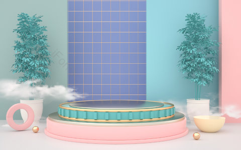 C4D 清新 创意 空间 立体感 海报背景 展台 简约