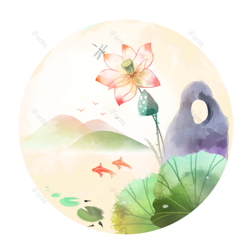 荷花图片,渐变元素,古风PNG,荷叶免抠素材