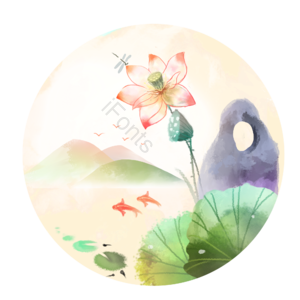 古风 荷花 荷叶 池塘 渐变