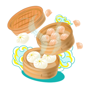 手绘 包子 饺子 食物 早茶 插画 国潮