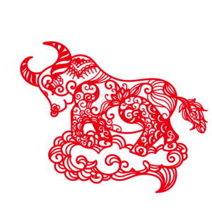 国风 红色 剪纸风格 牛纹样 矢量素材 年货节 牛年