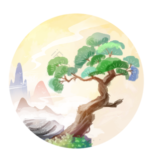 古风 山水 水墨 渐变 松树 树 植物